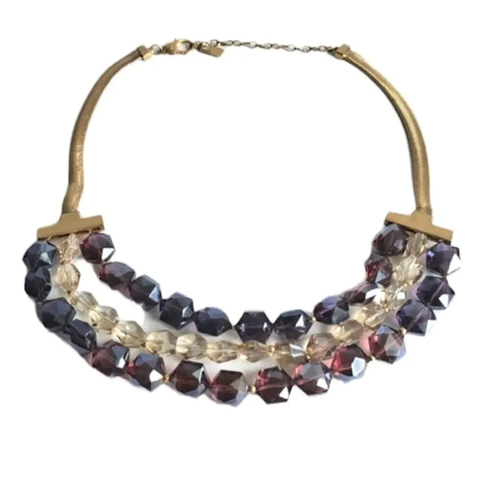 Vintage Kenneth Cole‎ Necklace Gold Tone Faceted Amethyst Purple Crystal Beads